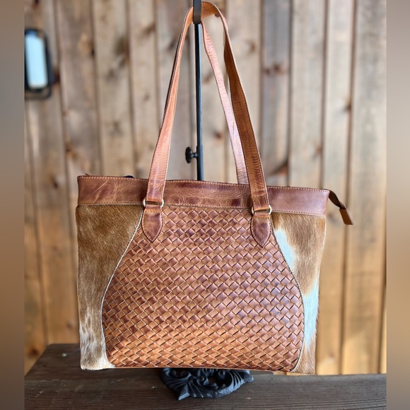 Fall New Vintage Look Cowhide Woven oil rubbed woven Leather  Bag Tote satchel - Picture 8 of 12